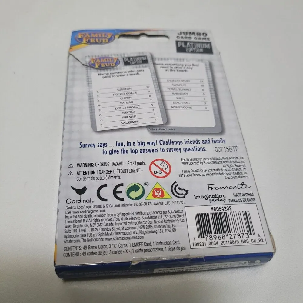 Family Feud Steve Harvey Jumbo Card Game Platinum Edition 3+ Players Torn Box